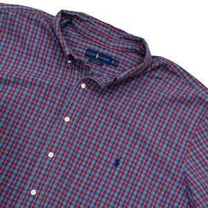 Ralph Lauren Mens 3XLT Tall Red Plaid Button Down Shirt Classic Fit Long Sleeve